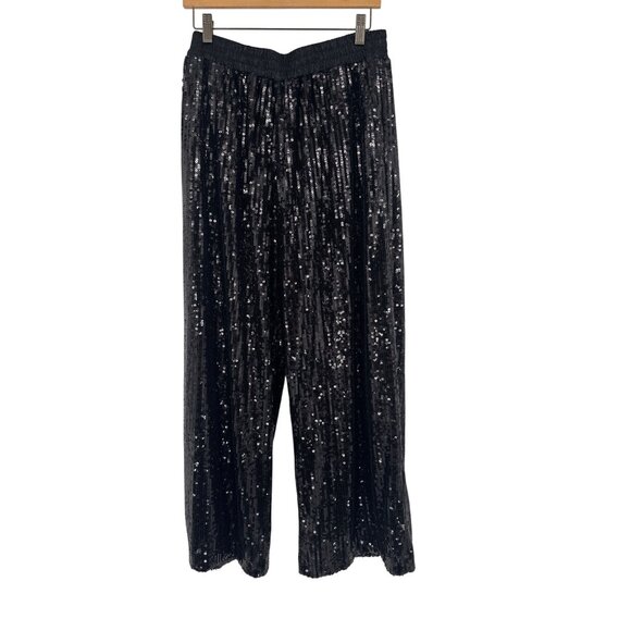 Simply Southern Womens Black Sequin wide leg Pants  size small medium lined - Picture 1 of 4